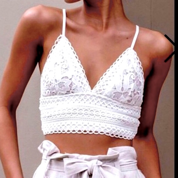 Bralette/ Cami Guipure Lace Splicing V-Neck Wraparound Crop Camisole/Bralette - Picture 1 of 12
